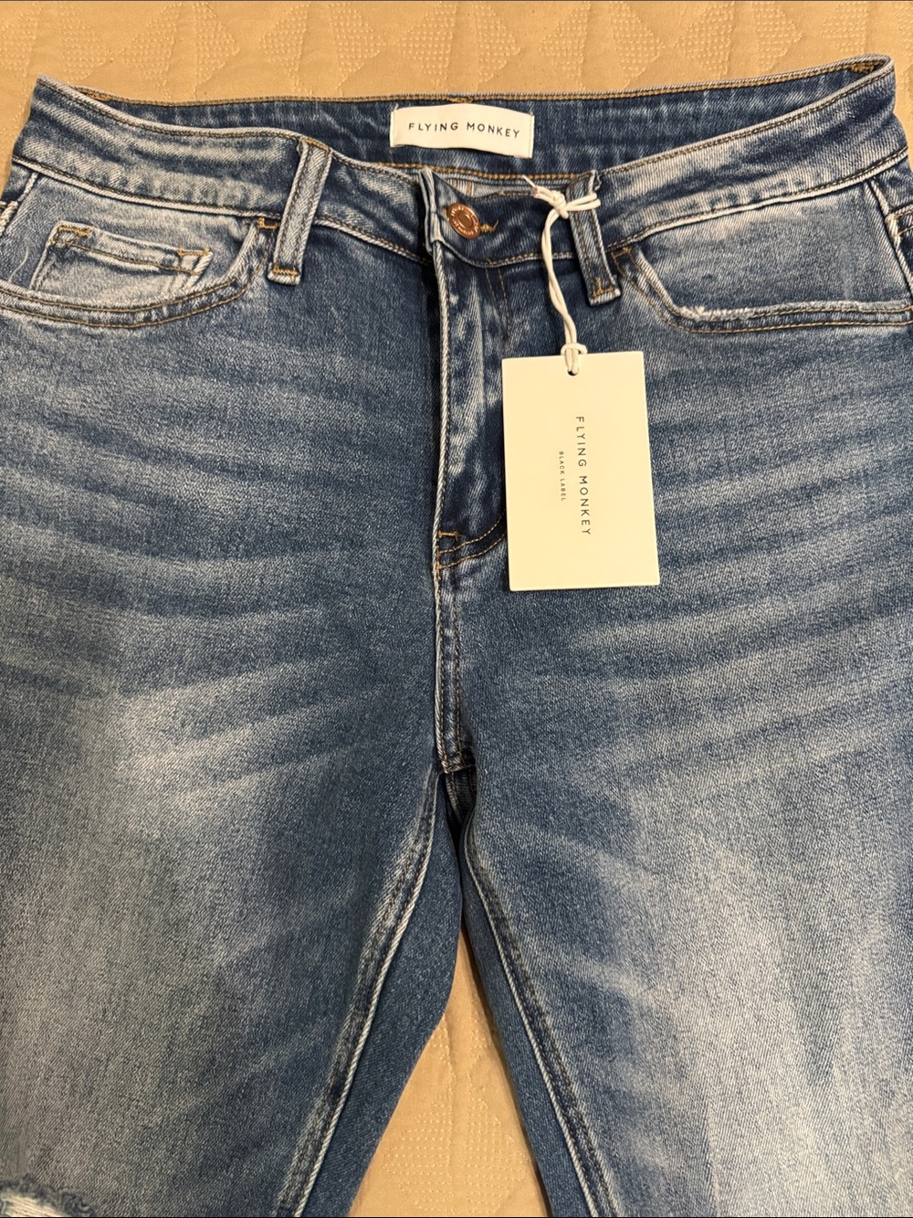Flying Monkey Denim Blue Washed Distressed Flare Jeans NWT Size 29 - Picture 2 of 8